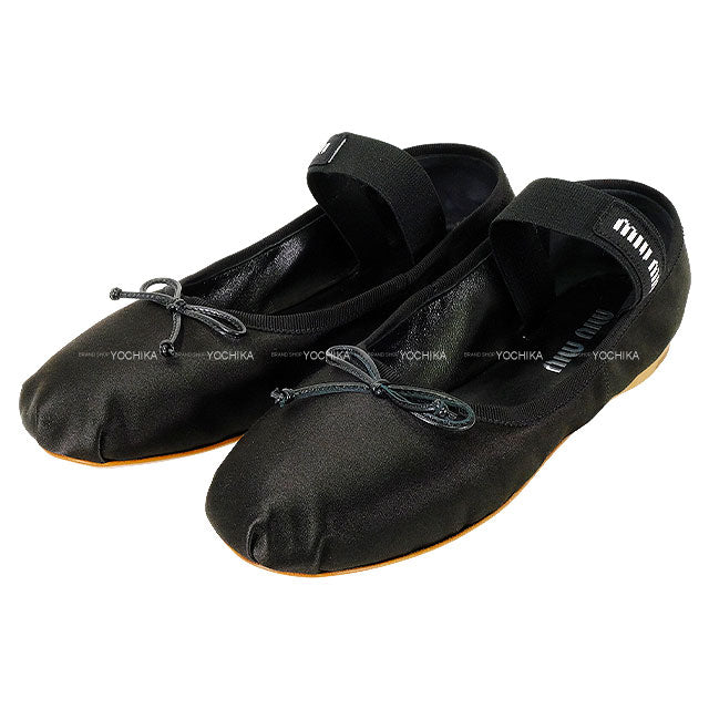 Miu Miu ballet shoes(flat shoes) Ballerina with Logo Band Noir (Black) Silk Viscose #38 5F794DQU6F0002[EXCELLENT][Authentic]