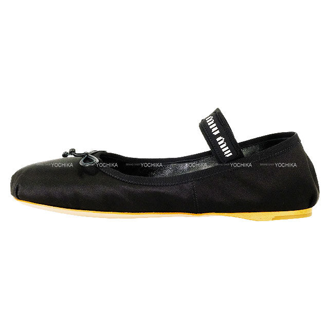 Miu Miu ballet shoes(flat shoes) Ballerina with Logo Band Noir (Black) Silk Viscose #38 5F794DQU6F0002[EXCELLENT][Authentic]