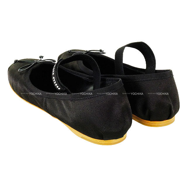 Miu Miu ballet shoes(flat shoes) Ballerina with Logo Band Noir (Black) Silk Viscose #38 5F794DQU6F0002[EXCELLENT][Authentic]