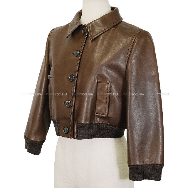 2025AW Miu Miu Leather jacket Cropped LogoBruciato Leather #40 MPG501_15YZ_F0038[BRAND NEW][Authentic]