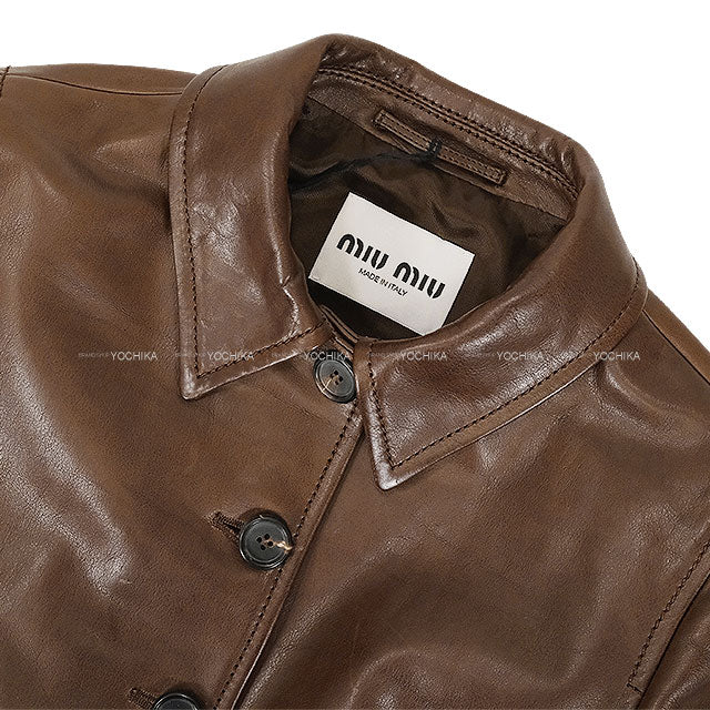 2025AW Miu Miu Leather jacket Cropped LogoBruciato Leather #40 MPG501_15YZ_F0038[BRAND NEW][Authentic]