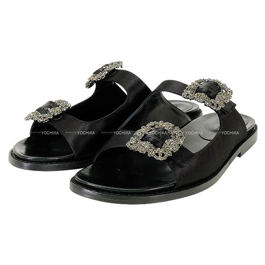 MANOLO BLAHNIK sandals STURLUSHANGI HANGISI Noir (Black) Reyon/Silk #38 Silver HW 31-100-44-010297665.99WSTUSAT010[EXCELLENT][Authentic]