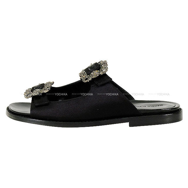 MANOLO BLAHNIK sandals STURLUSHANGI HANGISI Noir (Black) Reyon/Silk #38 Silver HW 31-100-44-010297665.99WSTUSAT010[EXCELLENT][Authentic]