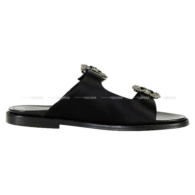 MANOLO BLAHNIK sandals STURLUSHANGI HANGISI Noir (Black) Reyon/Silk #38 Silver HW 31-100-44-010297665.99WSTUSAT010[EXCELLENT][Authentic]