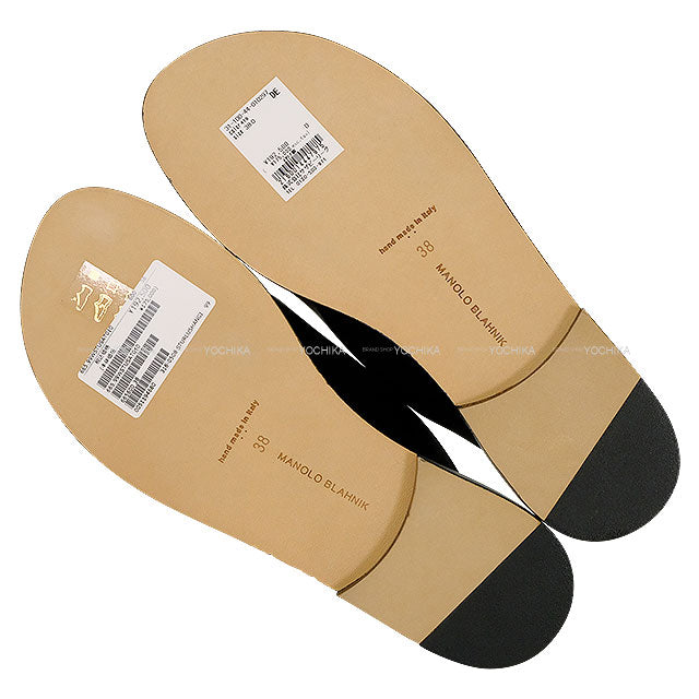 MANOLO BLAHNIK sandals STURLUSHANGI HANGISI Noir (Black) Reyon/Silk #38 Silver HW 31-100-44-010297665.99WSTUSAT010[EXCELLENT][Authentic]