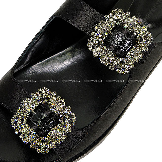 MANOLO BLAHNIK sandals STURLUSHANGI HANGISI Noir (Black) Reyon/Silk #38 Silver HW 31-100-44-010297665.99WSTUSAT010[EXCELLENT][Authentic]