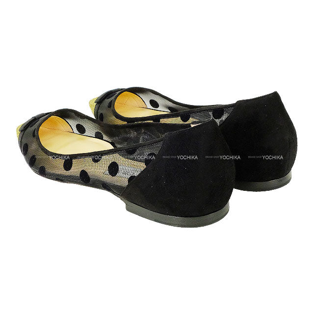 JIMMY CHOO pumps Dorothy Flat Dot Ribbon Glitter Noir (Black) /Light Bronze Mesh #38[EXCELLENT][Authentic]