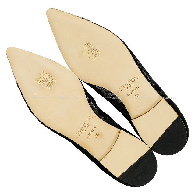 JIMMY CHOO pumps Dorothy Flat Dot Ribbon Glitter Noir (Black) /Light Bronze Mesh #38[EXCELLENT][Authentic]