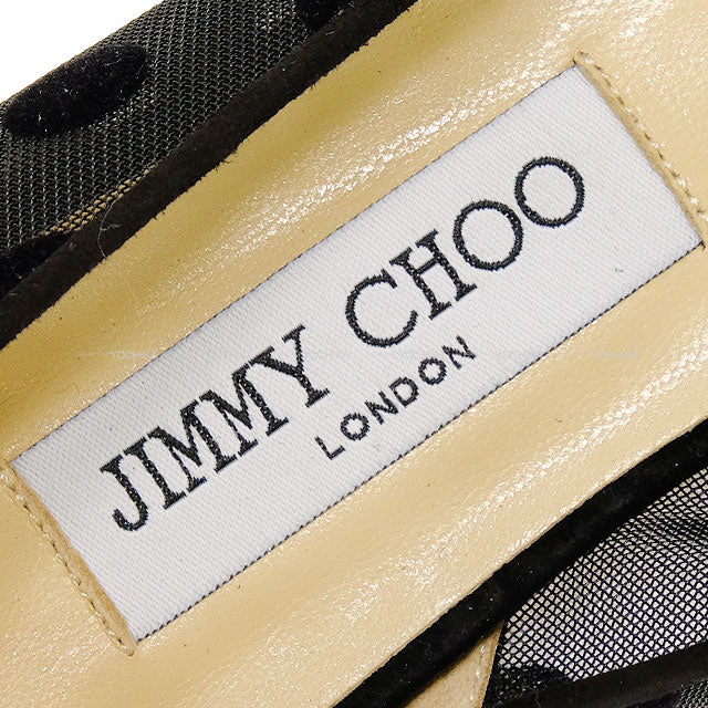 JIMMY CHOO pumps Dorothy Flat Dot Ribbon Glitter Noir (Black) /Light Bronze Mesh #38[EXCELLENT][Authentic]