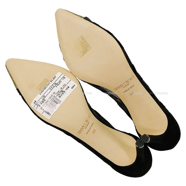 JIMMY CHOO pumps DOROTHY 85 Dot Ribbon Glitter Noir (Black) /Light Bronze Mesh #38 164DOROTHY 85.XKP[EXCELLENT][Authentic]