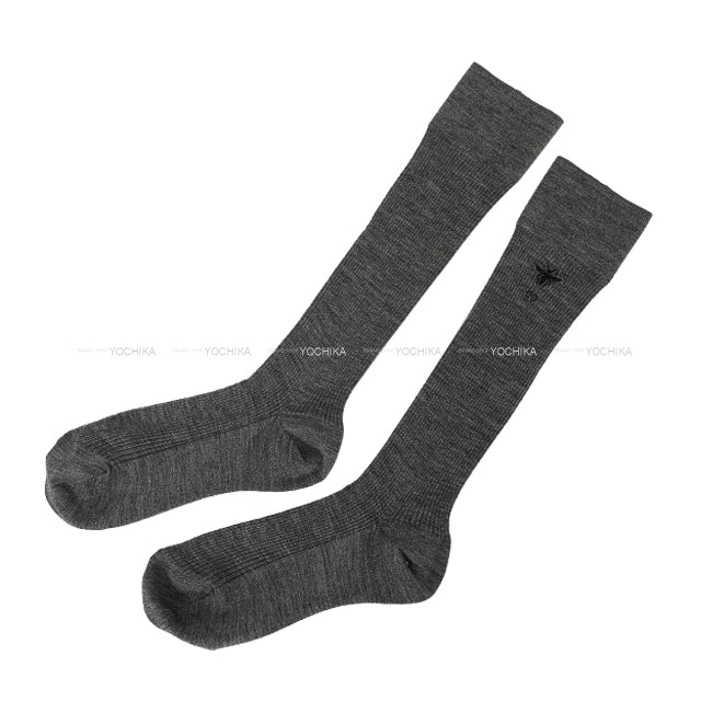 Dior Socks with Bee Embroidery rib Grey Cotton[BRAND NEW][Authentic]