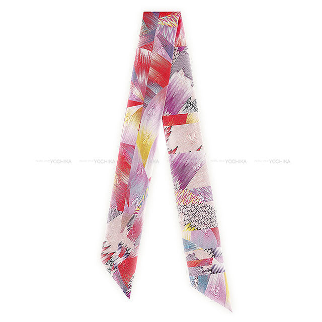 HERMES scarf Twilly Kyoto Marble Tattoo Rose/Multicolor Silk100%[EXCELLENT][Authentic]