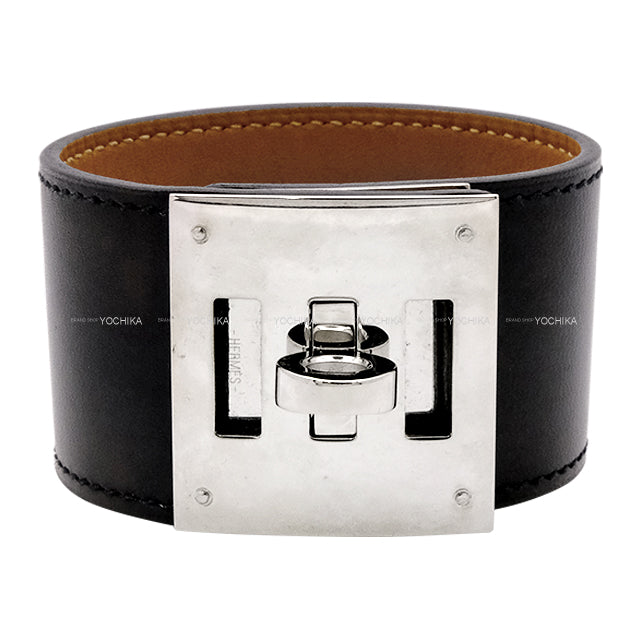 [Pre-loved] HERMES bracelet Kelly Dog Noir (Black) Box Calf Silver HW Stamp T[LIKE NEW][Authentic]
