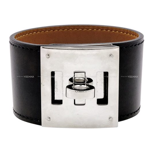 [Pre-loved] HERMES bracelet Kelly Dog Noir (Black) Box Calf Silver HW Stamp T[LIKE NEW][Authentic]