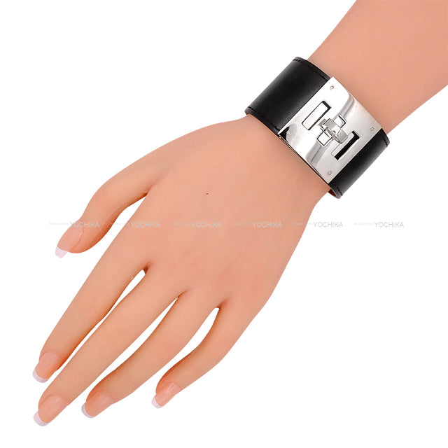 [Pre-loved] HERMES bracelet Kelly Dog Noir (Black) Box Calf Silver HW Stamp T[LIKE NEW][Authentic]