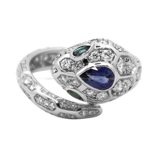 BVLGARI ring Serpenti Seduttori Sapphire 0.47ct/Emerald 0.08ct/Diamond 1.19ct/K18WG #51 355340[EXCELLENT][Authentic]