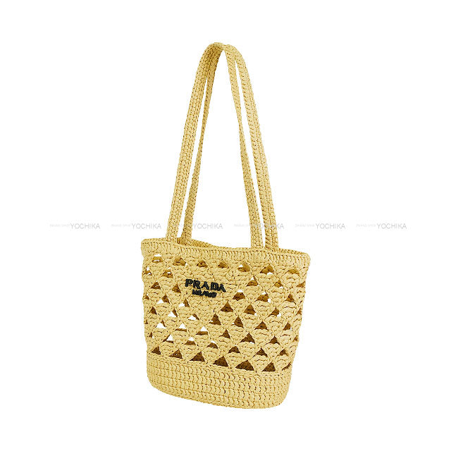 PRADA tote bag Crochet Mini raffia Naturel Viscose 1BG494[EXCELLENT][Authentic]