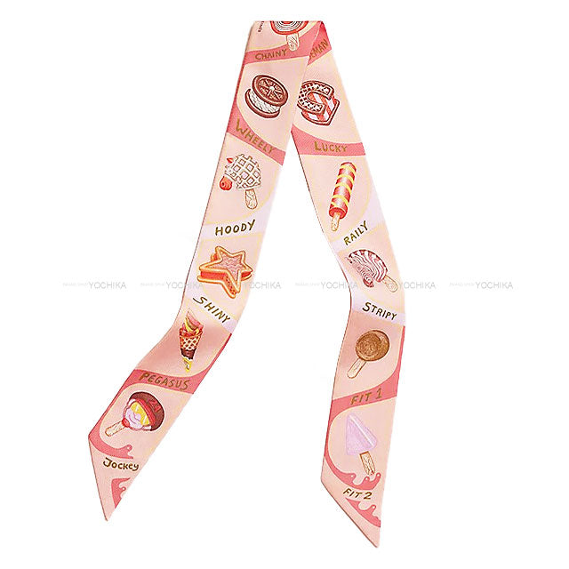 HERMES scarf Twilly Funny Ice Cream Rose Poudre/Coral Silk100%[BRAND NEW][Authentic]