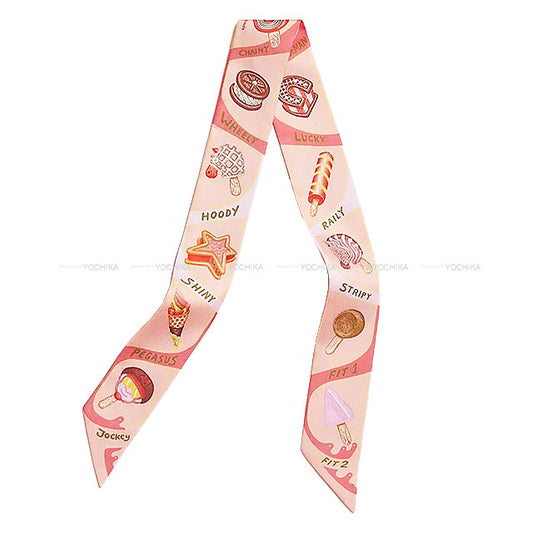 HERMES scarf Twilly Funny Ice Cream Rose Poudre/Coral Silk100%[BRAND NEW][Authentic]