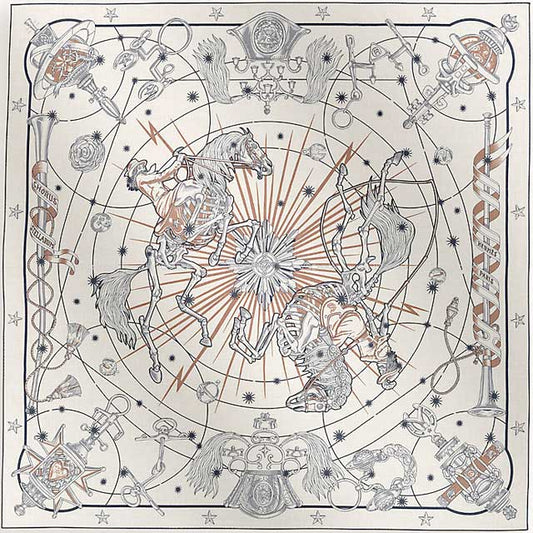 HERMES scarf Carre 140 Chorus Stellarum Blanc (White) Marine/Beige Rose Cashmere70% / Silk30% 243912S04[BRAND NEW][Authentic]