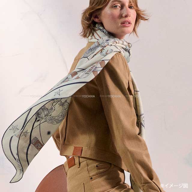 HERMES scarf Carre 140 Chorus Stellarum Blanc (White) Marine/Beige Rose Cashmere70% / Silk30% 243912S04[BRAND NEW][Authentic]