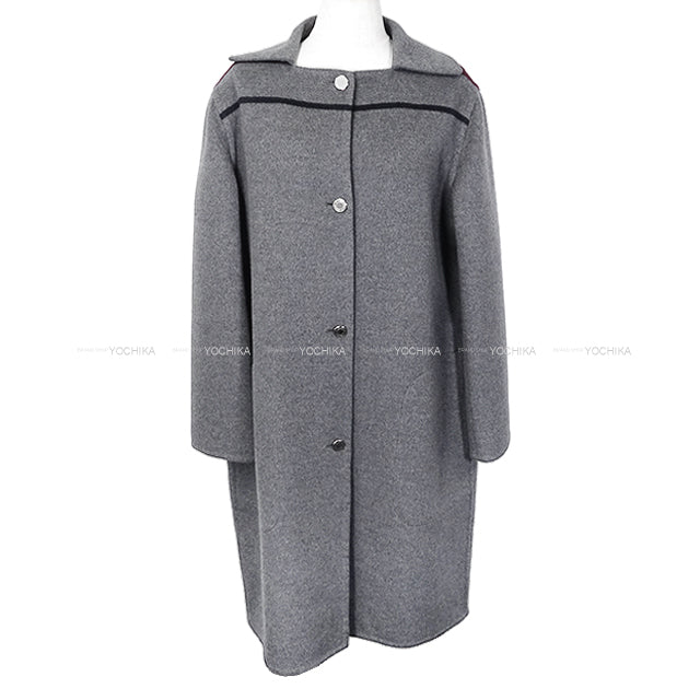 [Pre-loved] HERMES Trench coat Collared W Line Serie Button Grey Cashmere100% #42 Silver HW[LIKE NEW][Authentic]