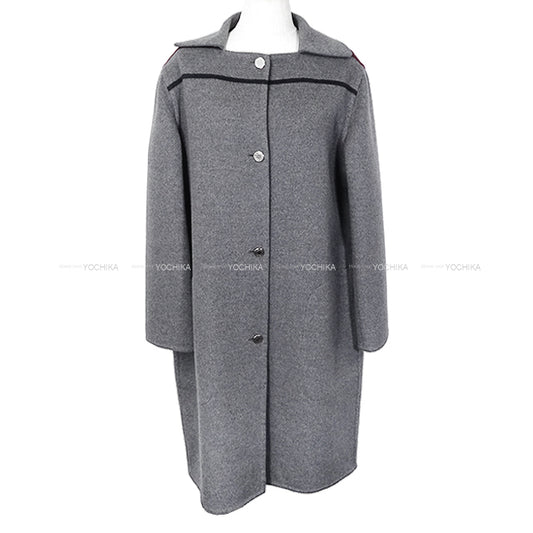 [Pre-loved] HERMES Trench coat Collared W Line Serie Button Grey Cashmere100% #42 Silver HW[LIKE NEW][Authentic]