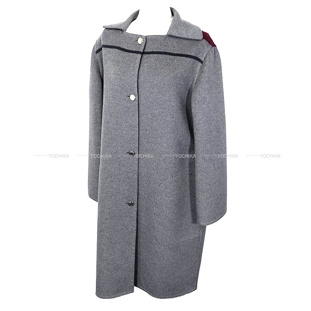 [Pre-loved] HERMES Trench coat Collared W Line Serie Button Grey Cashmere100% #42 Silver HW[LIKE NEW][Authentic]