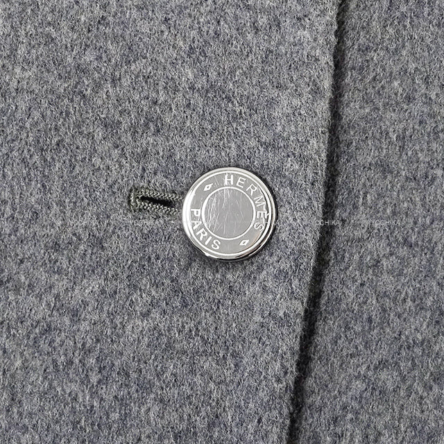 [Pre-loved] HERMES Trench coat Collared W Line Serie Button Grey Cashmere100% #42 Silver HW[LIKE NEW][Authentic]