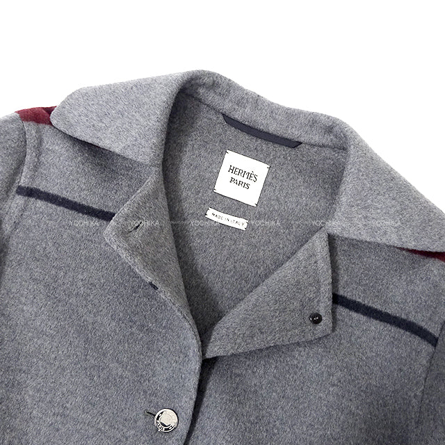 [Pre-loved] HERMES Trench coat Collared W Line Serie Button Grey Cashmere100% #42 Silver HW[LIKE NEW][Authentic]
