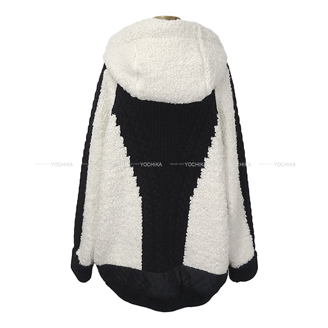 CHANEL Blouson Knit Boa Zip Up Coco Mark Matelasse Quilting Blanc (White)/Noir (Black) Silk/Wool #42 Gold HW P62160[EXCELLENT][Authentic]