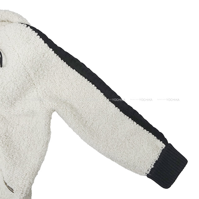 CHANEL Blouson Knit Boa Zip Up Coco Mark Matelasse Quilting Blanc (White)/Noir (Black) Silk/Wool #42 Gold HW P62160[EXCELLENT][Authentic]
