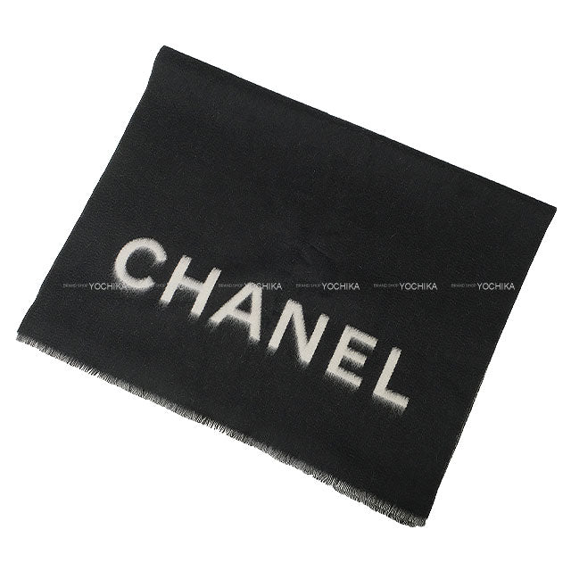 [Pre-loved] CHANEL muffler Blanket Bicolor COCO Mark Noir (Black)/Blanc (White) Cashmere[LIKE NEW][Authentic]