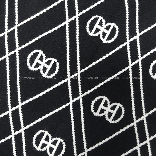 HERMES One‐piece dress Short Sleeve Knit H Rondo Noir (Black)/Blanc (White) Cashmere100% #44[EXCELLENT][Authentic]