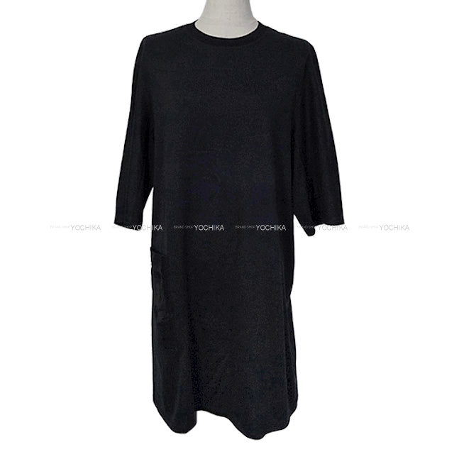 2024SS HERMES One‐piece dress Dress Short Sleeve T shirt with Pocket Embroidery Saber Pouch Noir (Black) Cotton100% 40[EXCELLENT][Authentic]