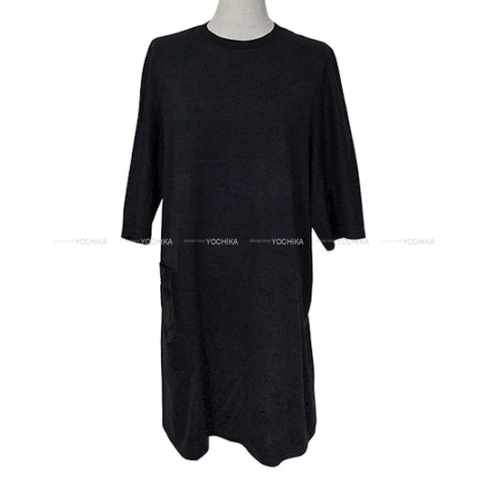 2024SS HERMES One‐piece dress Dress Short Sleeve T shirt with Pocket Embroidery Saber Pouch Noir (Black) Cotton100% 40[EXCELLENT][Authentic]