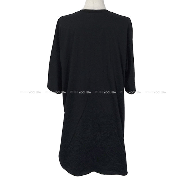 2024SS HERMES One‐piece dress Dress Short Sleeve T shirt with Pocket Embroidery Saber Pouch Noir (Black) Cotton100% 40[EXCELLENT][Authentic]