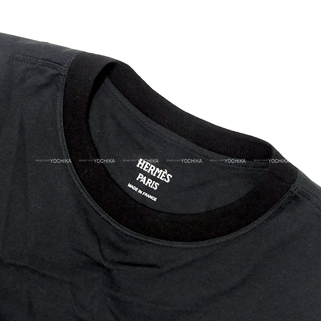 2024SS HERMES One‐piece dress Dress Short Sleeve T shirt with Pocket Embroidery Saber Pouch Noir (Black) Cotton100% 40[EXCELLENT][Authentic]