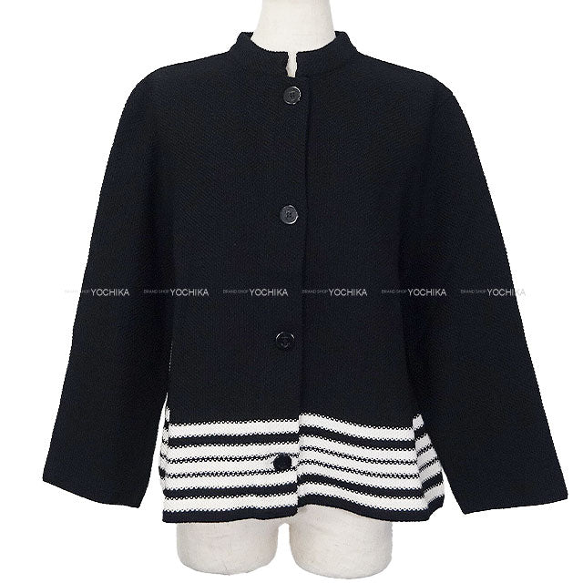 2024 Cruise Collection Dior Plainly colored jacket Knit Logo Mariniere Noir (Black)/Blanc (White) Cotton/Silk #44 414V60BM647[EXCELLENT][Authentic]