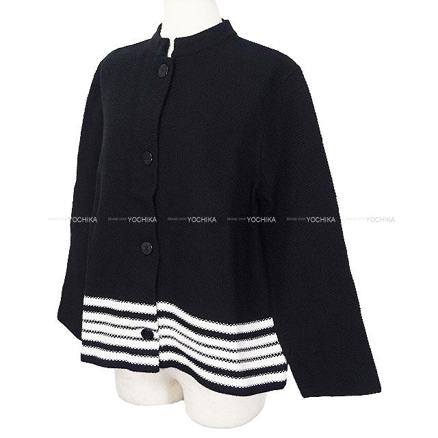 2024 Cruise Collection Dior Plainly colored jacket Knit Logo Mariniere Noir (Black)/Blanc (White) Cotton/Silk #44 414V60BM647[EXCELLENT][Authentic]