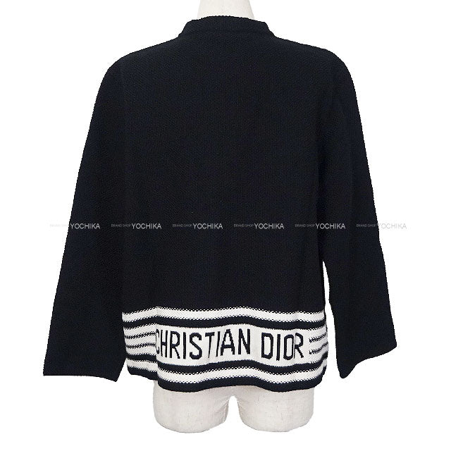 2024 Cruise Collection Dior Plainly colored jacket Knit Logo Mariniere Noir (Black)/Blanc (White) Cotton/Silk #44 414V60BM647[EXCELLENT][Authentic]