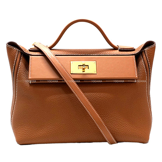 HERMES Shoulder bag Sac 24/24 29 Gold Veau Togo/Veau Swift Gold HW Stamp B[EXCELLENT][Authentic]