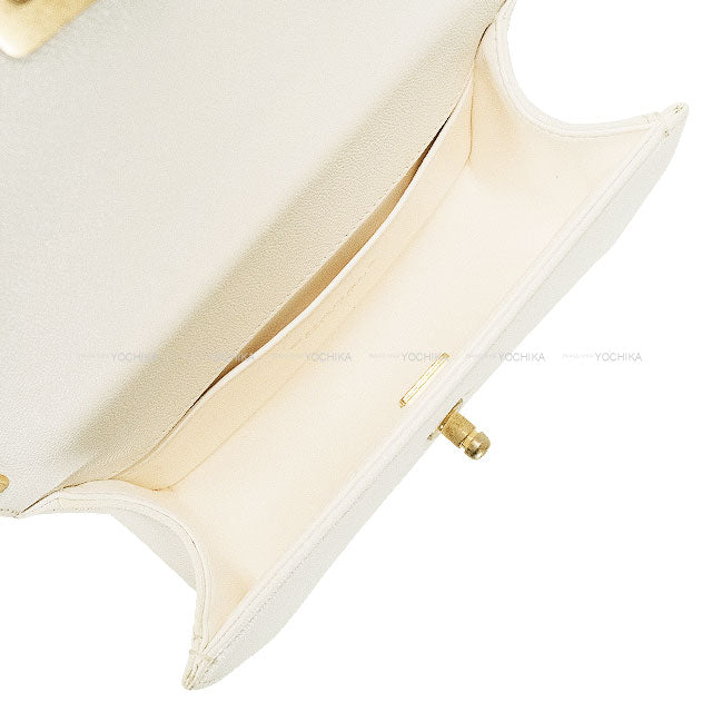 [Pre-loved] CHANEL Shoulder bag BOY CHANEL 20 Matelasse Chain Blanc (White) Graind Calf(Caviarskin) Antique Gold HW A67085[USED A][Authentic]