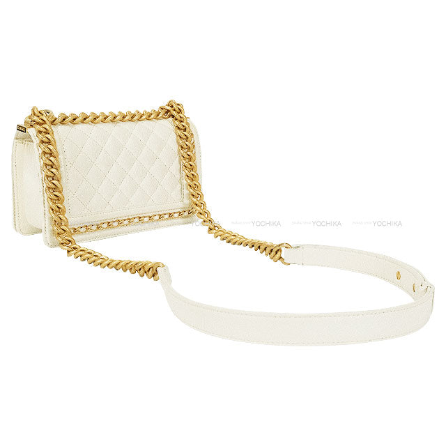 [Pre-loved] CHANEL Shoulder bag BOY CHANEL 20 Matelasse Chain Blanc (White) Graind Calf(Caviarskin) Antique Gold HW A67085[USED A][Authentic]