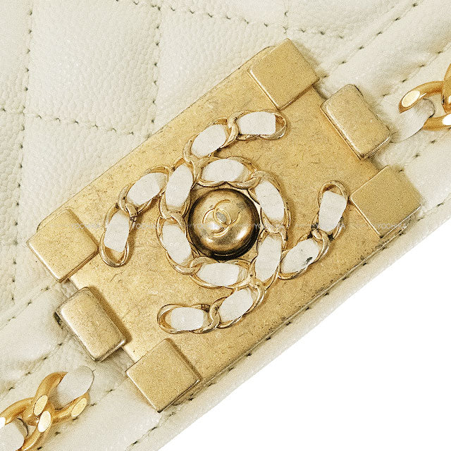 [Pre-loved] CHANEL Shoulder bag BOY CHANEL 20 Matelasse Chain Blanc (White) Graind Calf(Caviarskin) Antique Gold HW A67085[USED A][Authentic]
