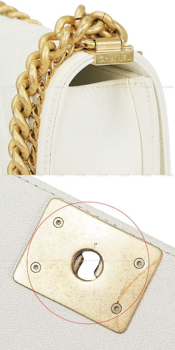 [Pre-loved] CHANEL Shoulder bag BOY CHANEL 20 Matelasse Chain Blanc (White) Graind Calf(Caviarskin) Antique Gold HW A67085[USED A][Authentic]
