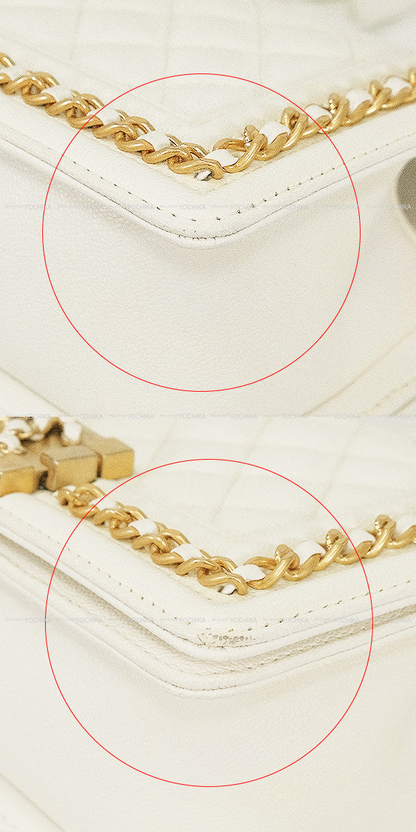 [Pre-loved] CHANEL Shoulder bag BOY CHANEL 20 Matelasse Chain Blanc (White) Graind Calf(Caviarskin) Antique Gold HW A67085[USED A][Authentic]