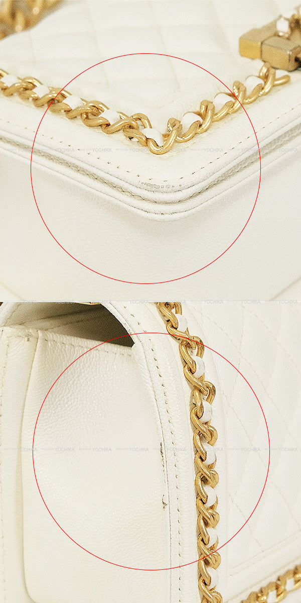 [Pre-loved] CHANEL Shoulder bag BOY CHANEL 20 Matelasse Chain Blanc (White) Graind Calf(Caviarskin) Antique Gold HW A67085[USED A][Authentic]
