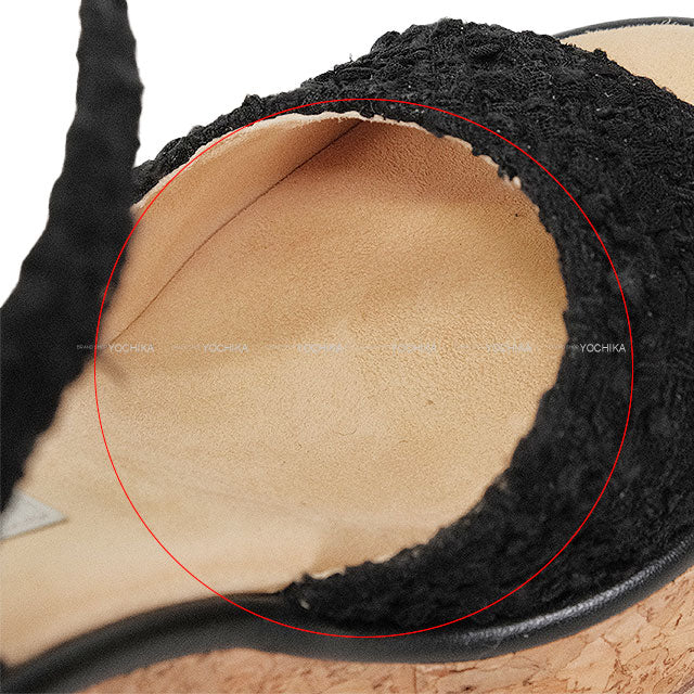 [Pre-loved] CHANEL sandals Wedge Sole Noir (Black)/Naturel Tweed #37C G39812[LIKE NEW][Authentic]