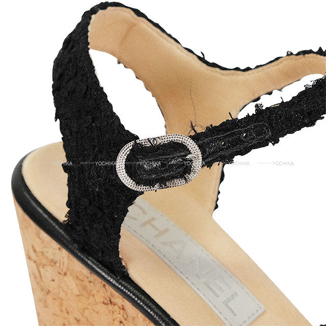 [Pre-loved] CHANEL sandals Wedge Sole Noir (Black)/Naturel Tweed #37C G39812[LIKE NEW][Authentic]